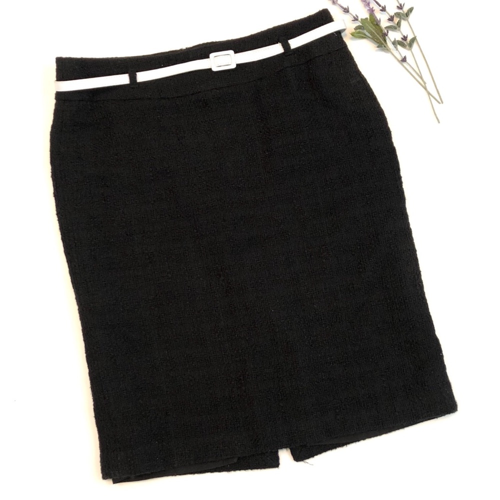 WHBM Black Tweed White Belted Skirt